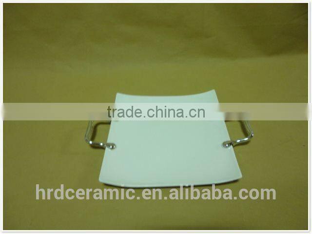 New product stock ceramic soup bowl with spoon & plate with Metal handle