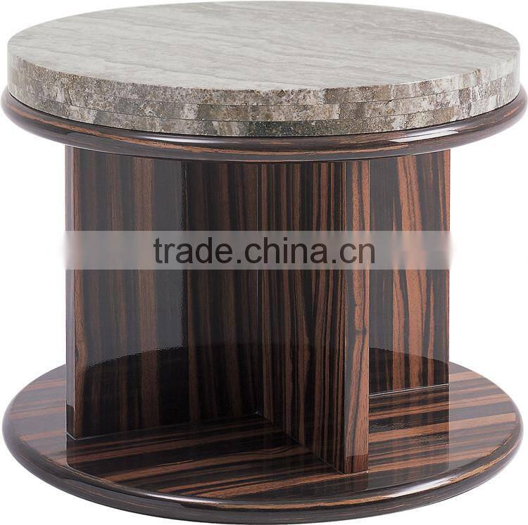 Modern Black Hand Craverd Travertine Top End Table
