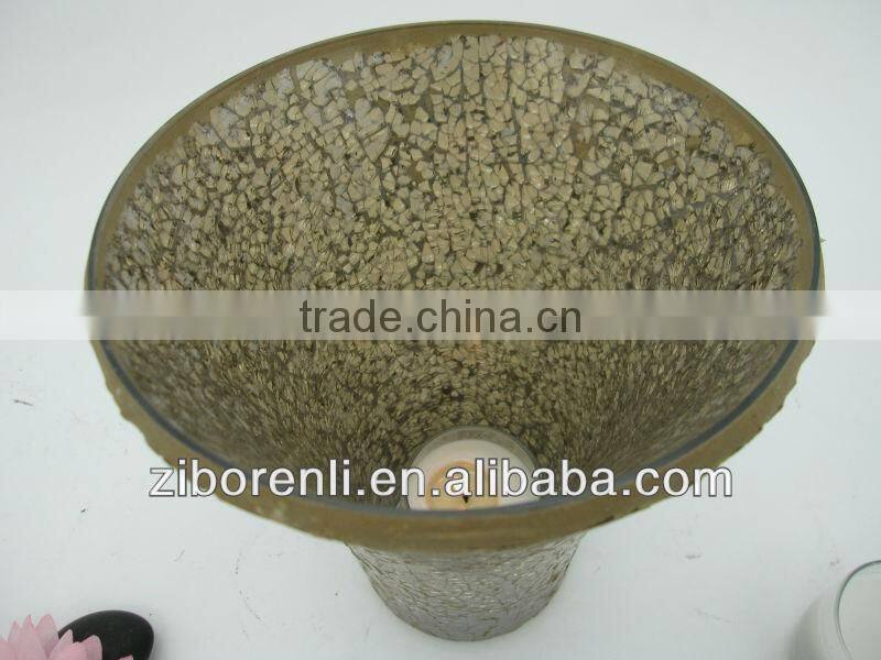 Brown Crackle Home Goods Craft Vintage Decorative V-Shaped Glass Vase