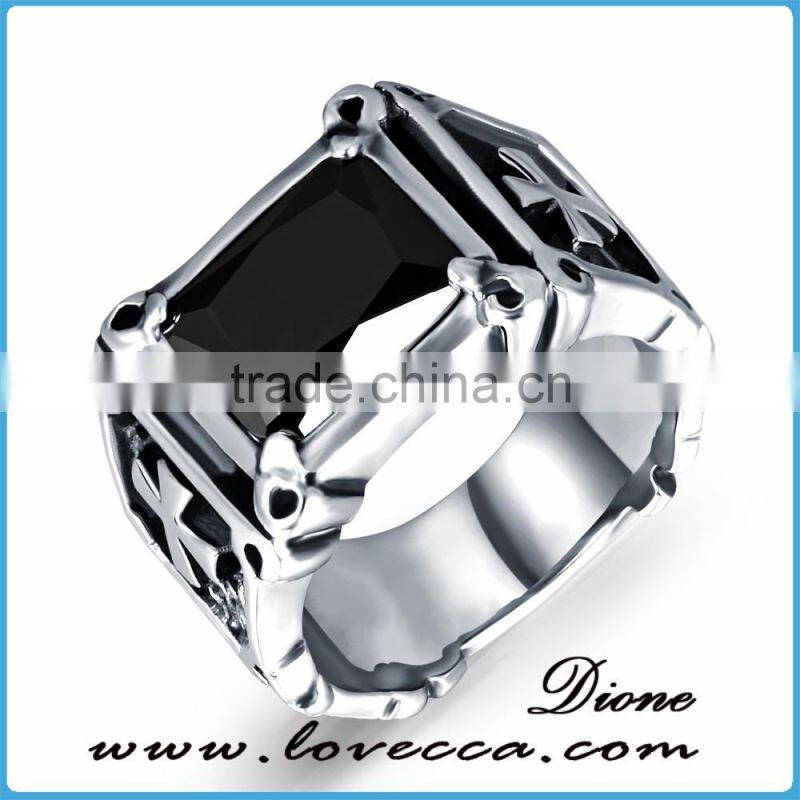 Hot Sale Silver Plated Black Stainless Steel Ring Men Jewelry Wholesale Punk Wedding inlay Crystal Ring