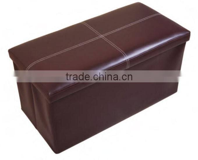 Large Brown Line Design Faux Leather Storage Stool For Home/Office