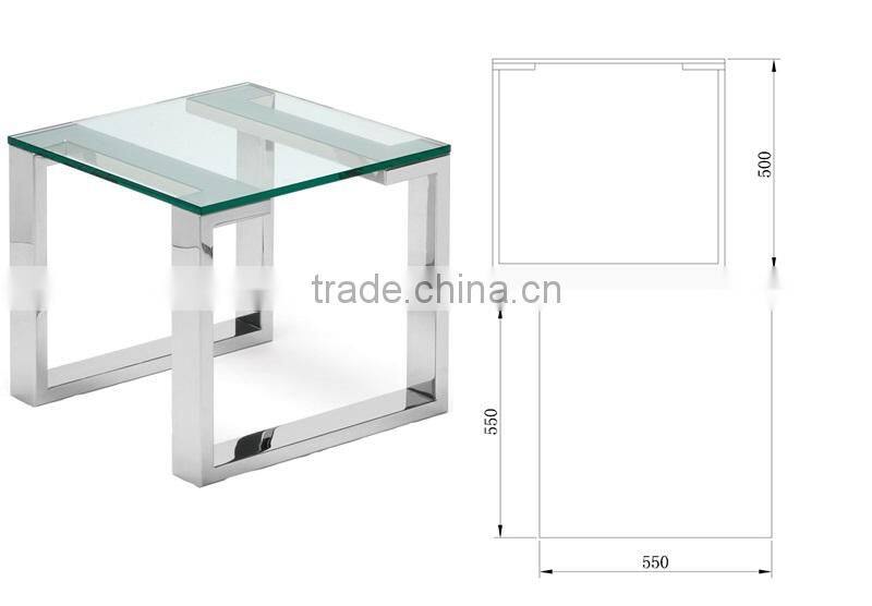 Polished stainless steel with glass top Side Table