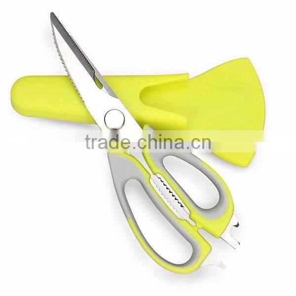 Stainless Steel Plastic Multi-function Kitchen Scissors Chicken Bone Scissor with Magnetic Holder Cover