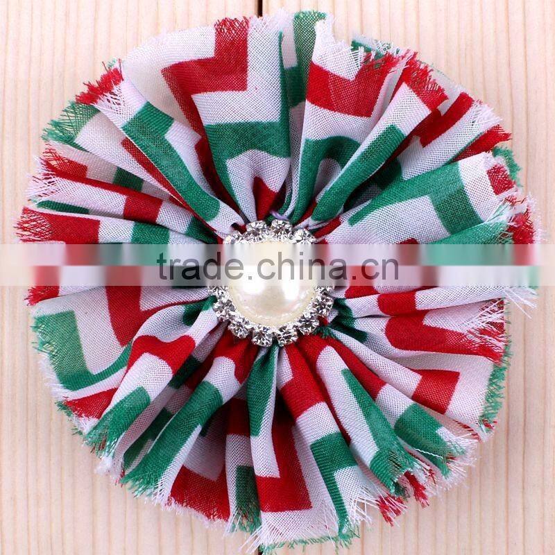 handmade fraying chiffon flower with pearl beads center for kids hair accessories for baby girl