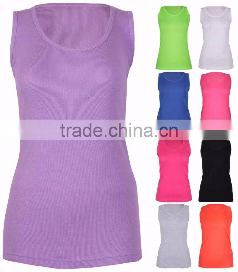 Womens Plain Ribbed Stretch Ladies Sleeveless T-Shirt Vest Tank Top Plus Siz