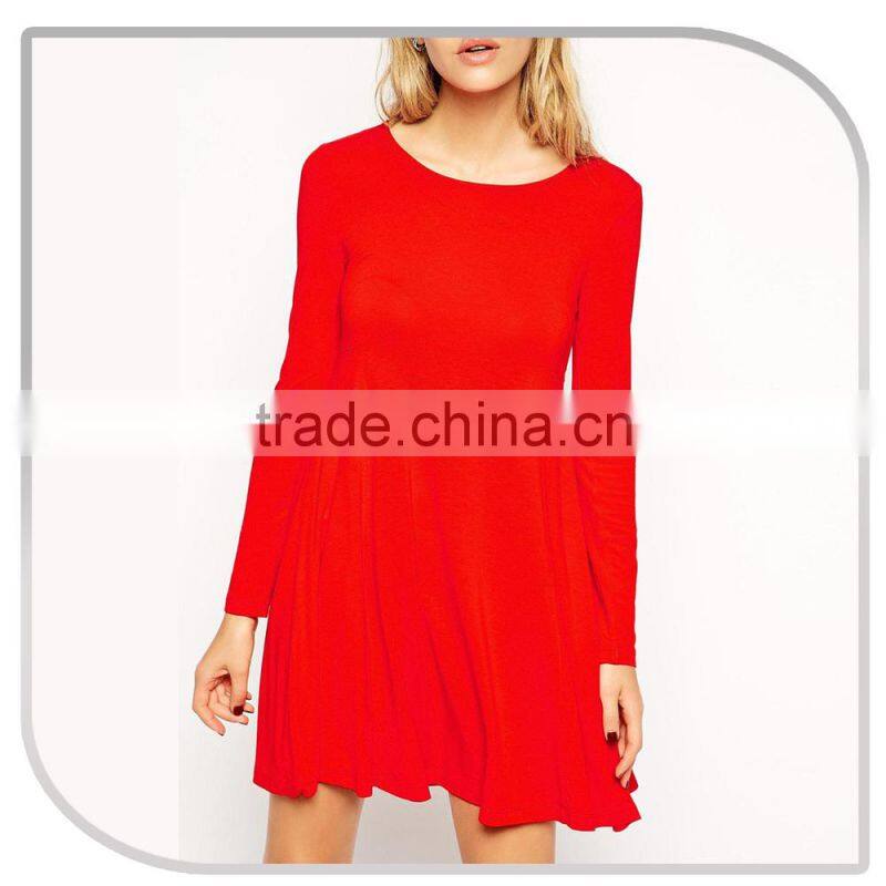 beautiful lady designer solid color long sleeve one-piece short dress women party frocks 2016