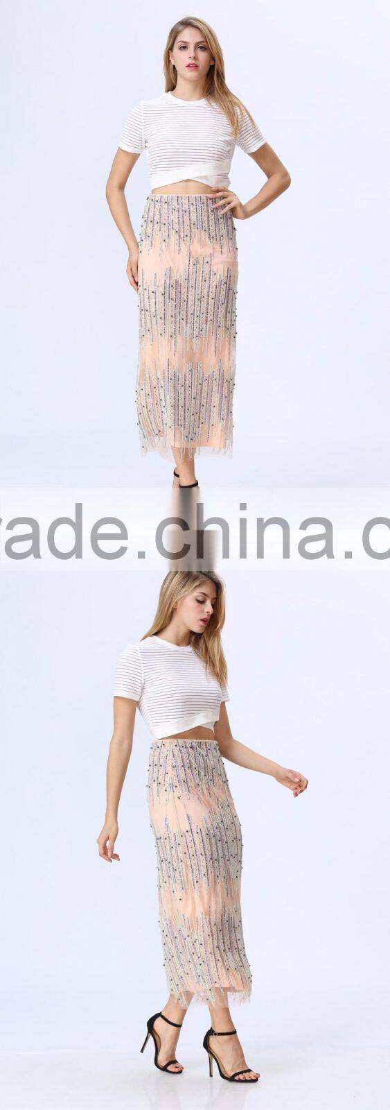 Domin fashion latest beading style long skirt design