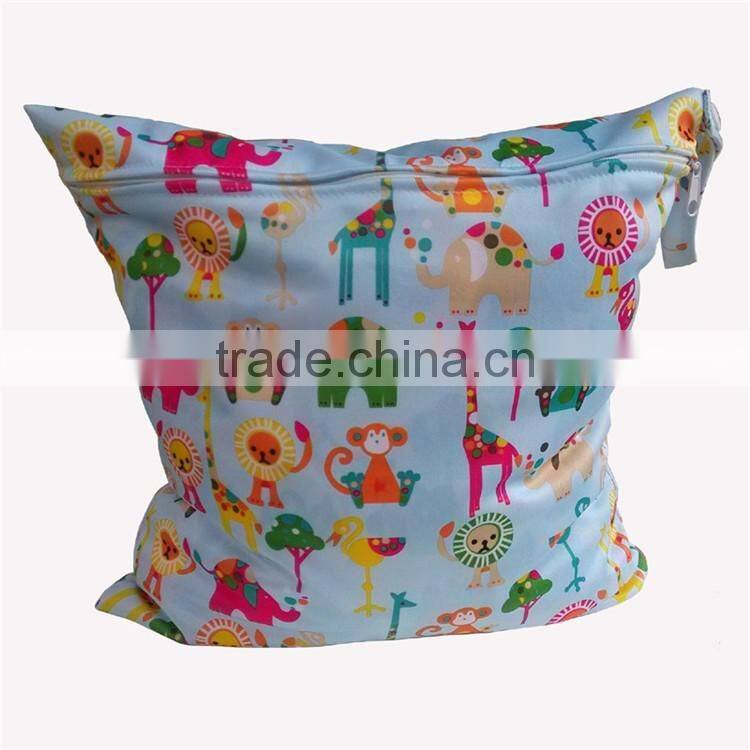 Waterproof print polyester baby diaper bag, swimming wet bag with snap