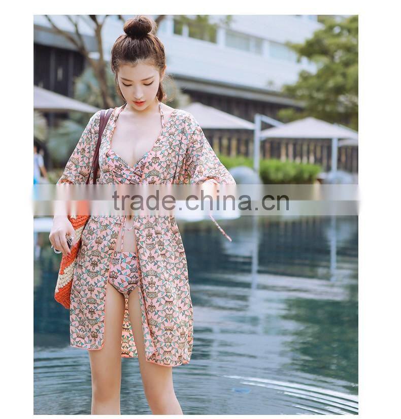 Floral print three pieces bikini sets girls sexy beach wear