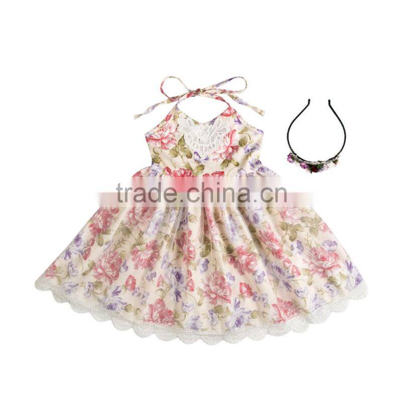 Boutique baby clothing girl spring dress girl flower dress with headband