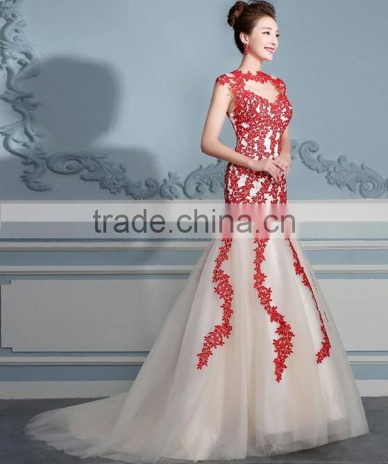 new design open back sleeveless lace long red long prom dress