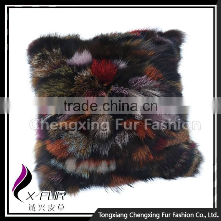 CX-D-107D Custom Made Patckwork Fox Fur Pillow Case Cushion Cover