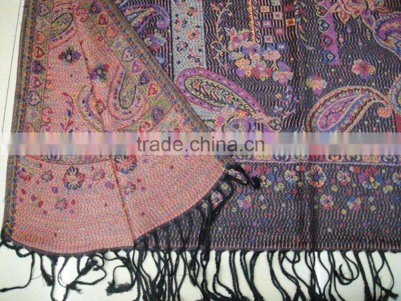 Fashion top sold Russian woman classic jacquard paisley pashmina shawl 100%viscose