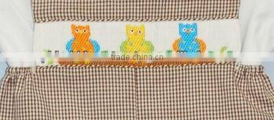 Baby Boys Brown Gingham Smocked Owl Longall