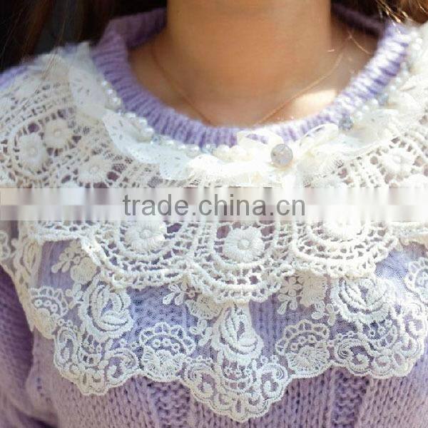 Lovely cute korean style Lace collar with pearls,full cable knit sweater for women or ladies