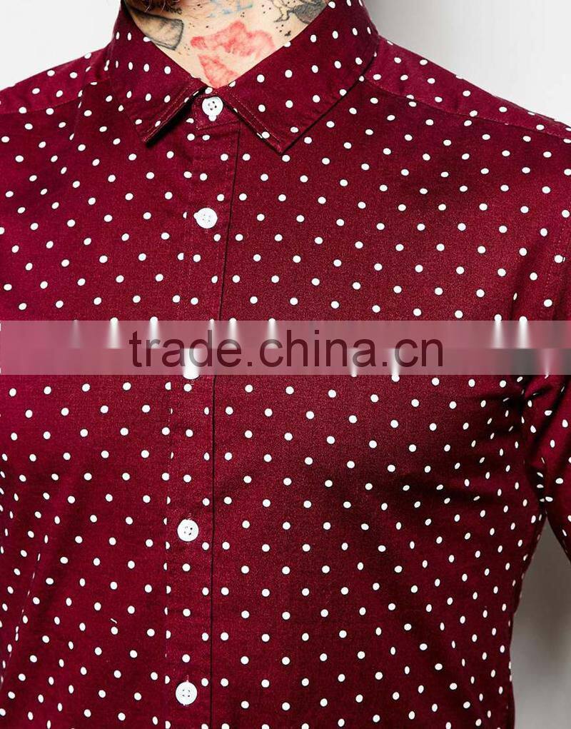 Skinny Shirt with Dot in Burgundy with Long Sleeves