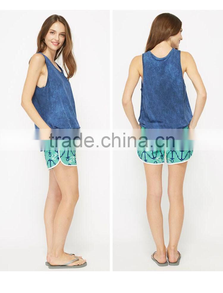 Blue Anchor Pattern Print Women in Stock Sports Wear Female Beach Shorts