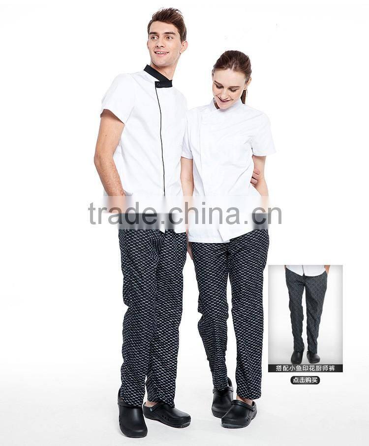 Juqian Traditional Fit white Short Sleeve Chef Coat Uniform/Knotted Cloth Buttons 100% Cotton Cook Uniform