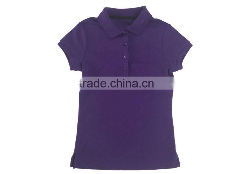 100% cotton girls school uniform purple short sleeve polo shirt