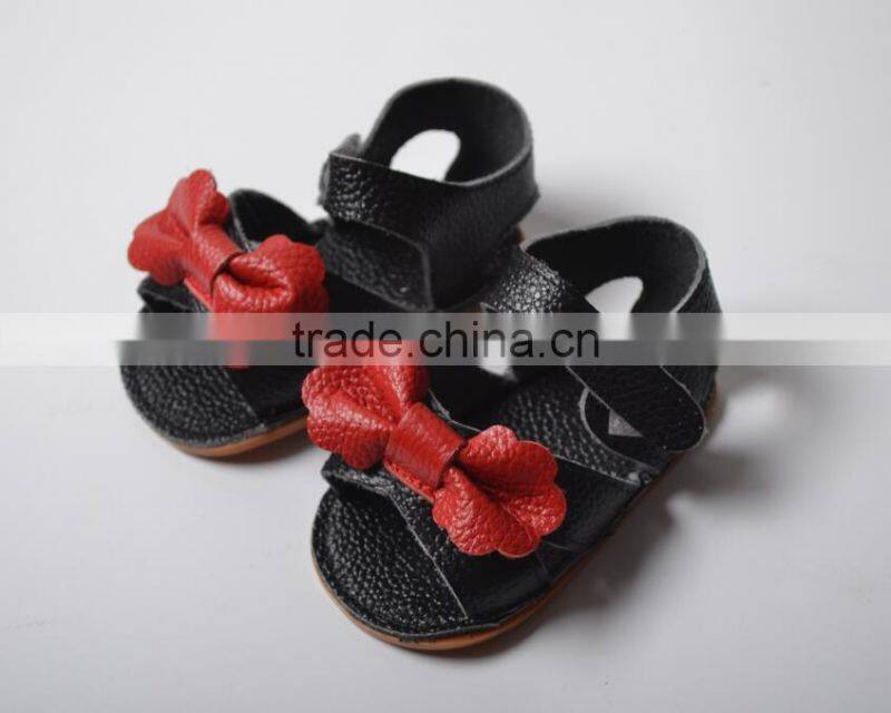 genuine leather girl summer moccasins, bow design baby shoes