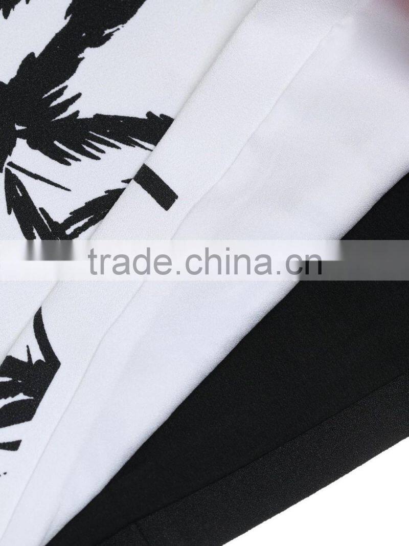 Ladies black and white printing sleeveless dress