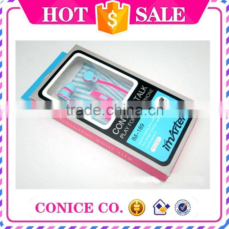 wholesale bicolor noodle cable in-ear earphone with volume control with mic