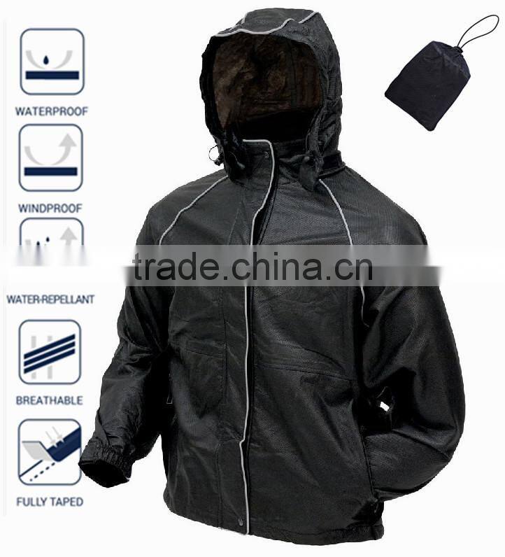100% Polyester Lightweight Waterproof Jacket with bag and reflective piping