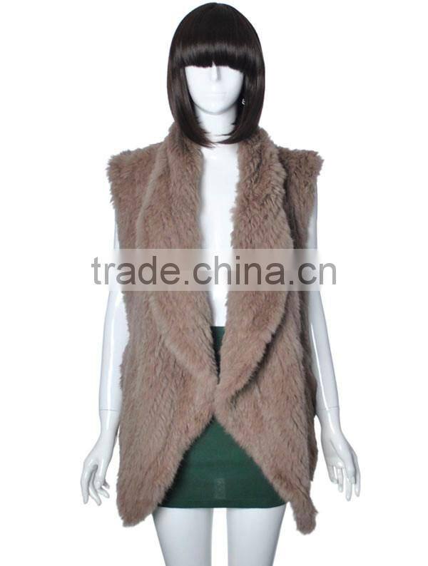YR078 New Arrival Top Quality Chic Women Apparel Genuine Rabbit knitted Sleeveless Vest