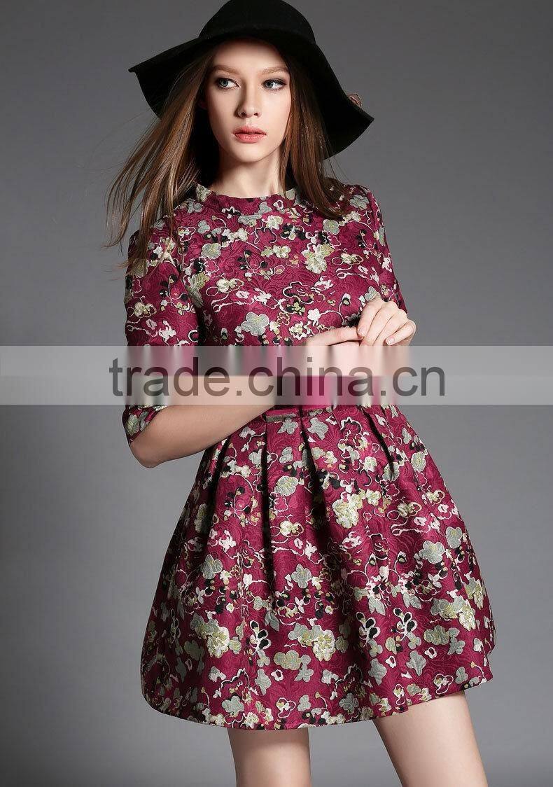 Women A Line Short Sleeve Lace Dress Fabric Embroidery Mini Dress With Pattern