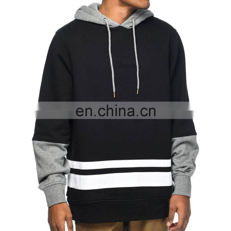 Modern Design High Quality Custom Contrasted Three-colors Men Hoodies Colorblocked Black Pullover Hoodies