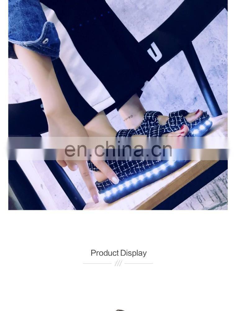 New design 7colors light shoes Comfort Low Platform Womens Summer Plaid USB Charge Led Luminous sandals Ladies LED shoes