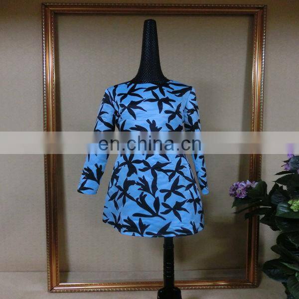 Powersweet 2014 Elegant Long Sleeve Leaf Printed Two Pieces Blouse And Skirt