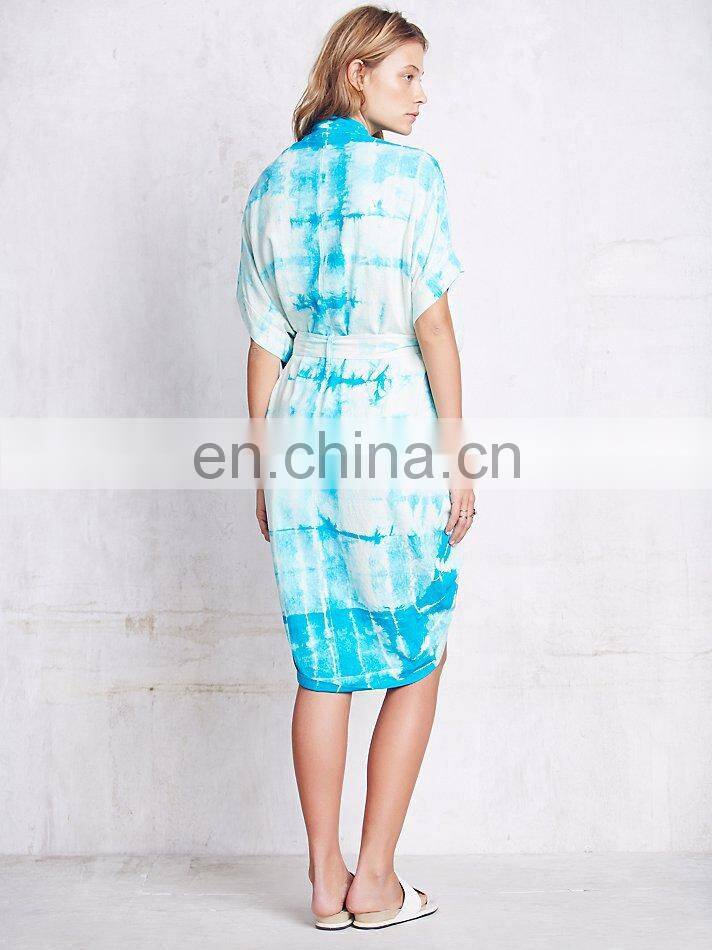 Batwing short sleeve silk tie dye print kimono, high quality ladies kimono
