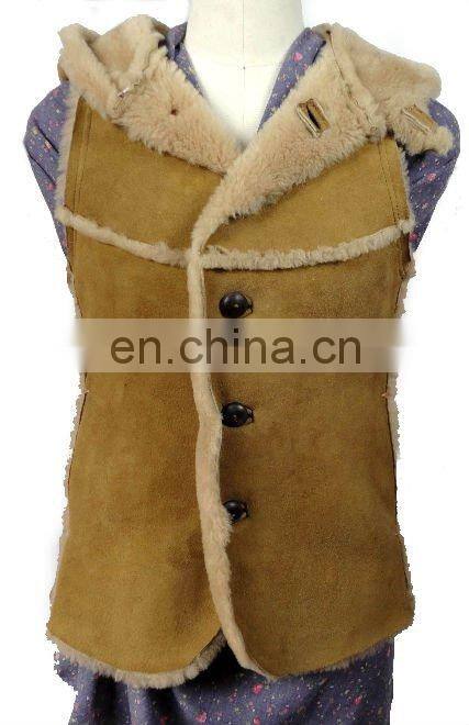 women's lamb mouton vest with hood