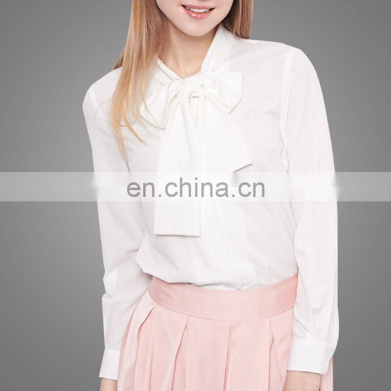 Japanese Girl Style Long Sleeve White Chiffon Bow Tie Girls Shirt