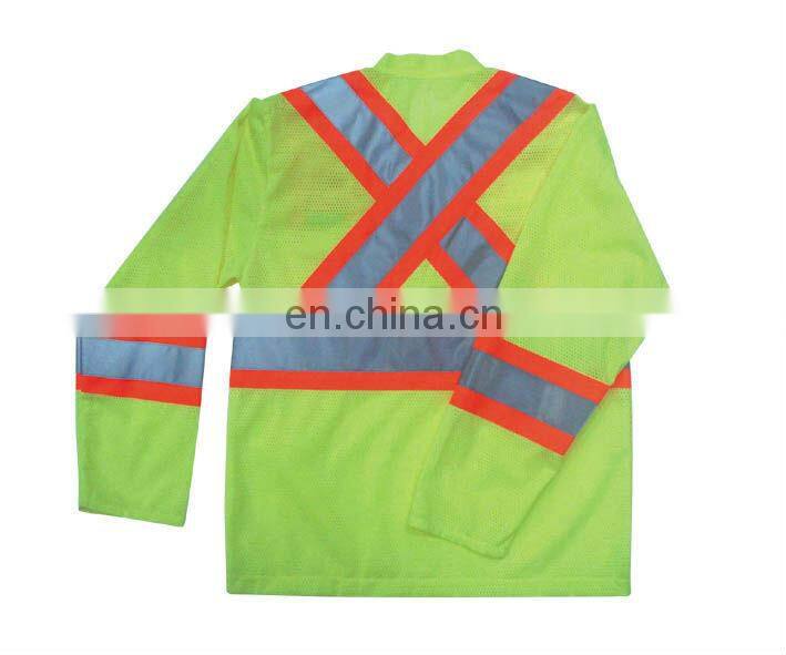 Fluorescent Yellow Long Sleeves Reflective Tape T-shirt