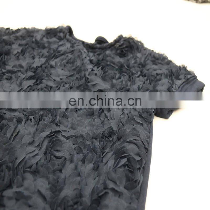 women custom 3D flower embroidery sweet 3D T-shirt
