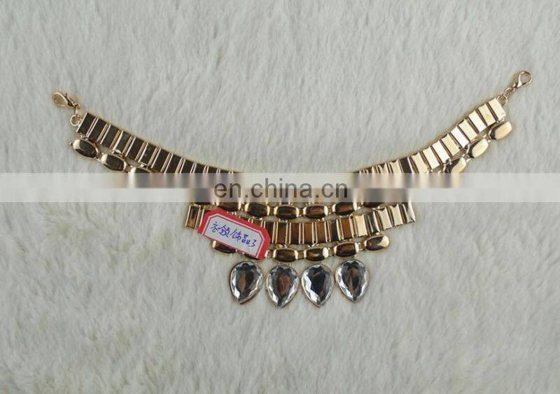 jewelry handmade high quality decoration for collars sparkle rhinestone crystal gold necklace for collar