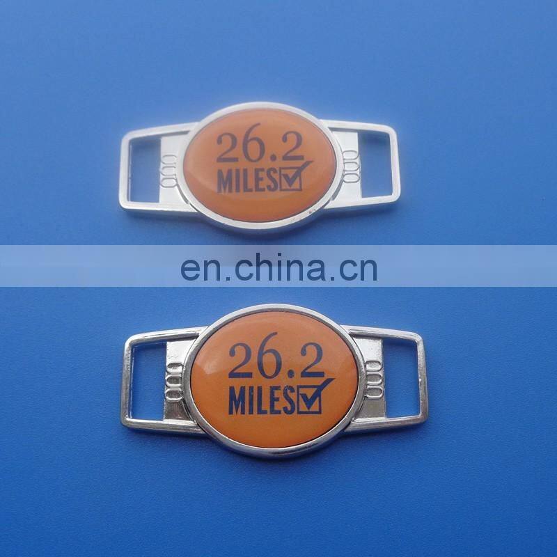 wholesale custom metal printing shoelace charm for sport shoes