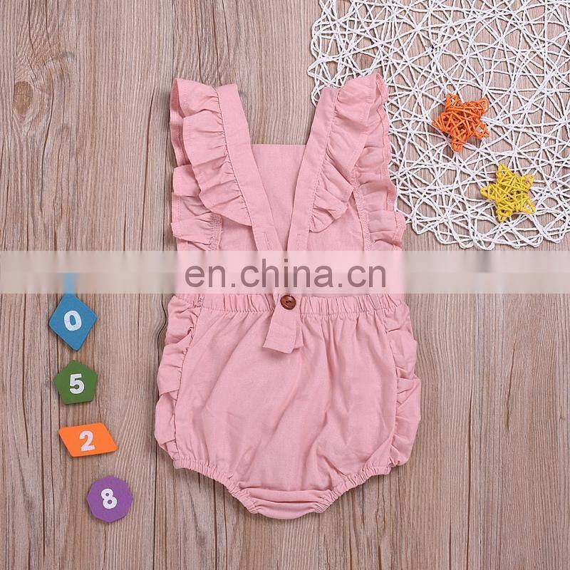Baby Solid jumpsuit Toddler Girl sleeveless romper ruffle cloth for 0-2T