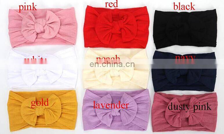 Baby turban nylon headwrap Kids Girl Handmade Soft Headbands with Bow Solid Color 18Colors