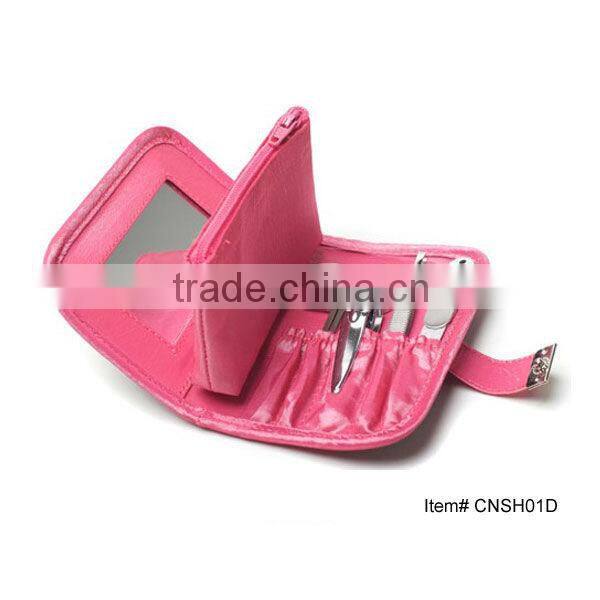 Pink PVC bag with coin purse manicure set for women