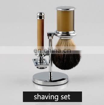 mens black metal shaving razor brush stand with craft paper box grooming set