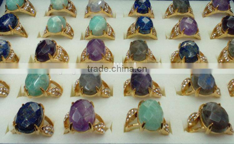 RG1084 Wholesale faceted natural gem stone oval rings