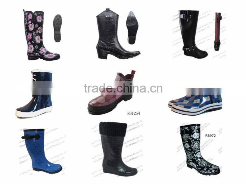 Flower Printed Rubber Rain Boots for Women