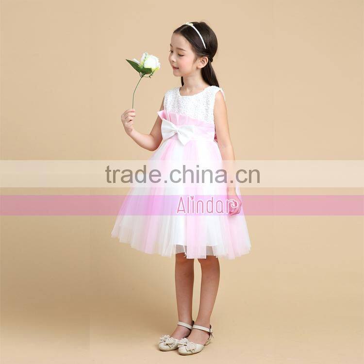 Factory Direct Selling 2015 High Quality Childrens Clothing Baby Girl Frock Patterns of Pink Wedding Dresses