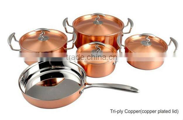 2014 new cookware 9pcs three-ply copper cookware sets
