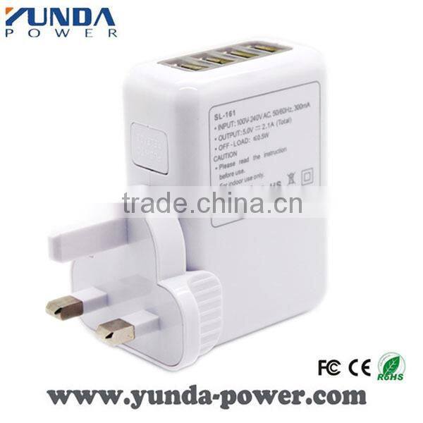 UK / EU / US Optional Plug 4 USB Ports Travel Charger