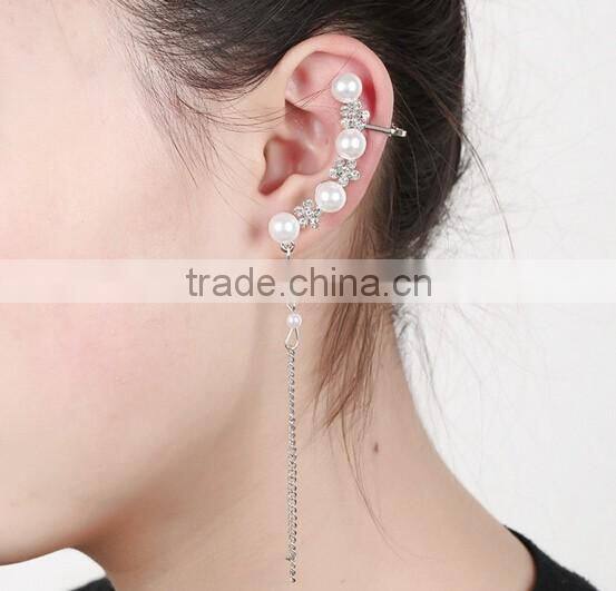 >> SW16419 new arrival Fashionable long chains pearl cuff earrings/