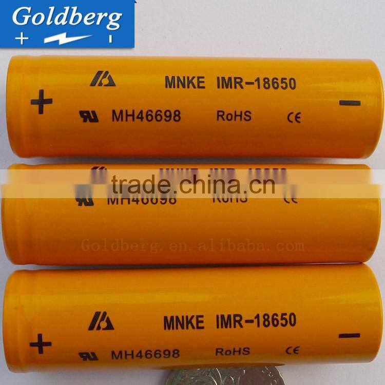 Hot selling 30A discharge MNKE IMR 18650 1600mah battery 3.7V high drain battery flat cell lithium ion battery